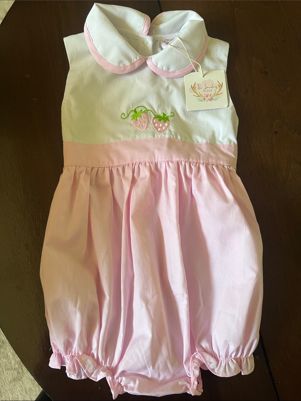 NWT The Strawberry Patch Pink & White Strawberry Embroidered Girls Bubble
